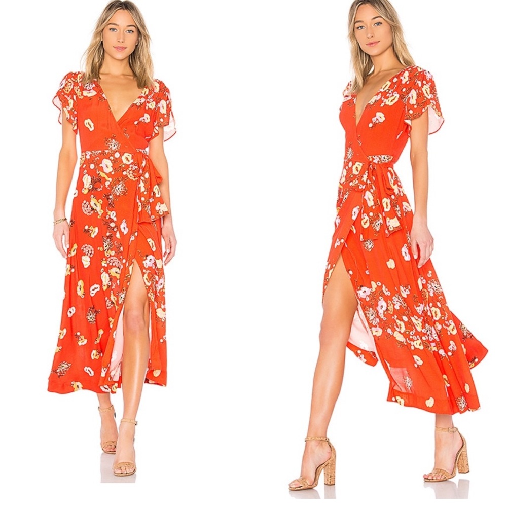 Free People Gorgeous Jess Wrap Dress in Red Combo
